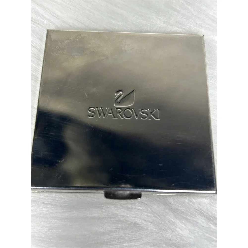 Swarovski Crystal Rocks Square Compact Mirror Dual Sided Black Silver